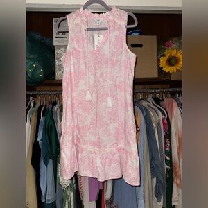 Crown & Ivy Pink and White Sleeveless Mock Neck Sundress